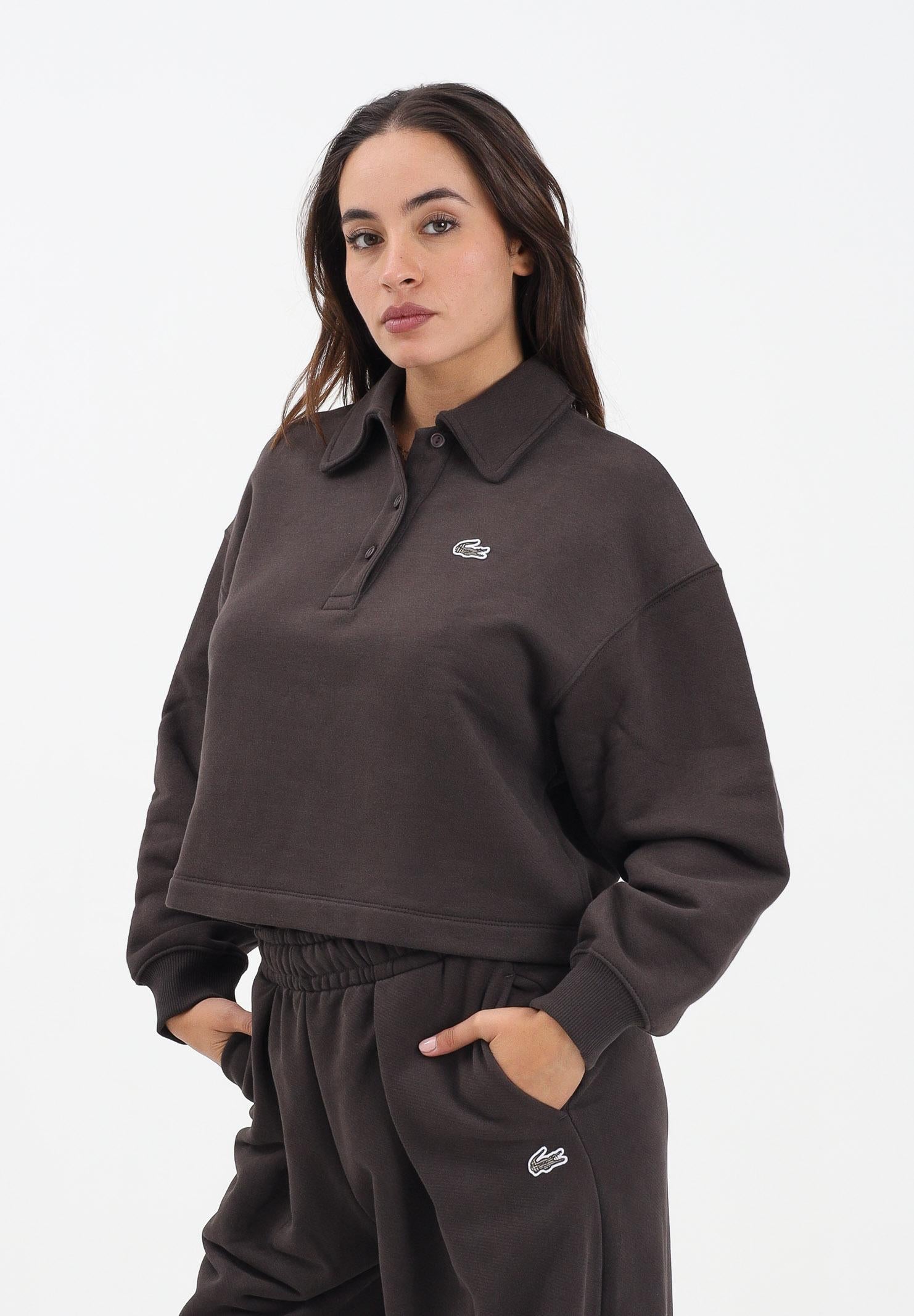 LACOSTE Felpa marrone da donna con collo a polo SF5275 SKB LACOSTE 
