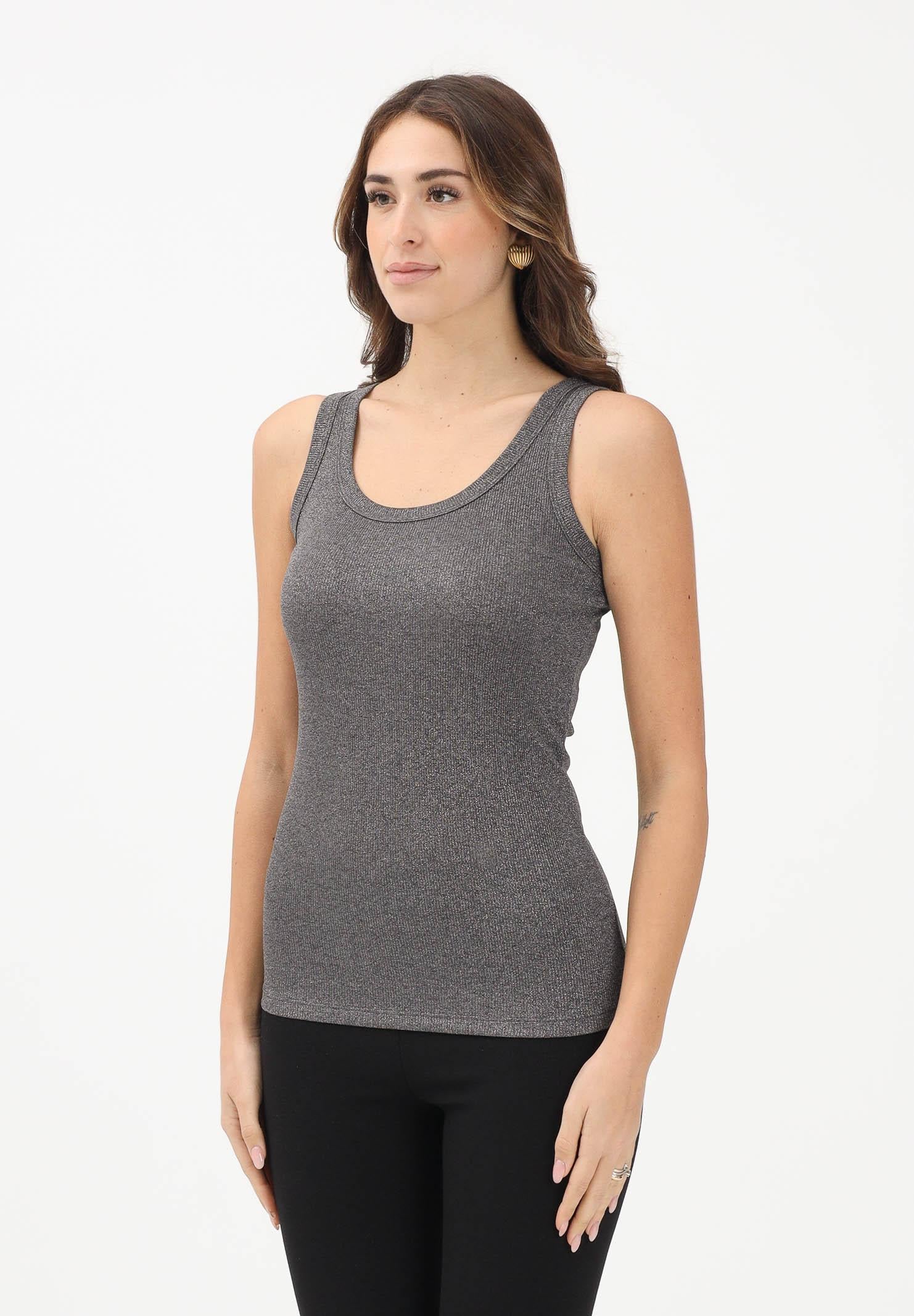 VICOLO Canotta grigia da donna realizzata in un tessuto lavorato con filato lamé UF0055 GR VICOLO 