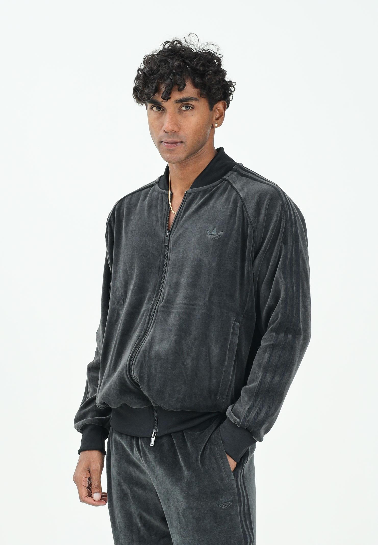 ADIDAS ORIGINALS Felpa con zip in velluto Adicolor SST nera da uomo JX1559 . ADIDAS ORIGINALS 