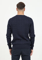 TOMMY HILFIGER Maglioncino girocollo blu da uomo con ricamo bandierina MW0MW33132DW5 . TOMMY HILFIGER 