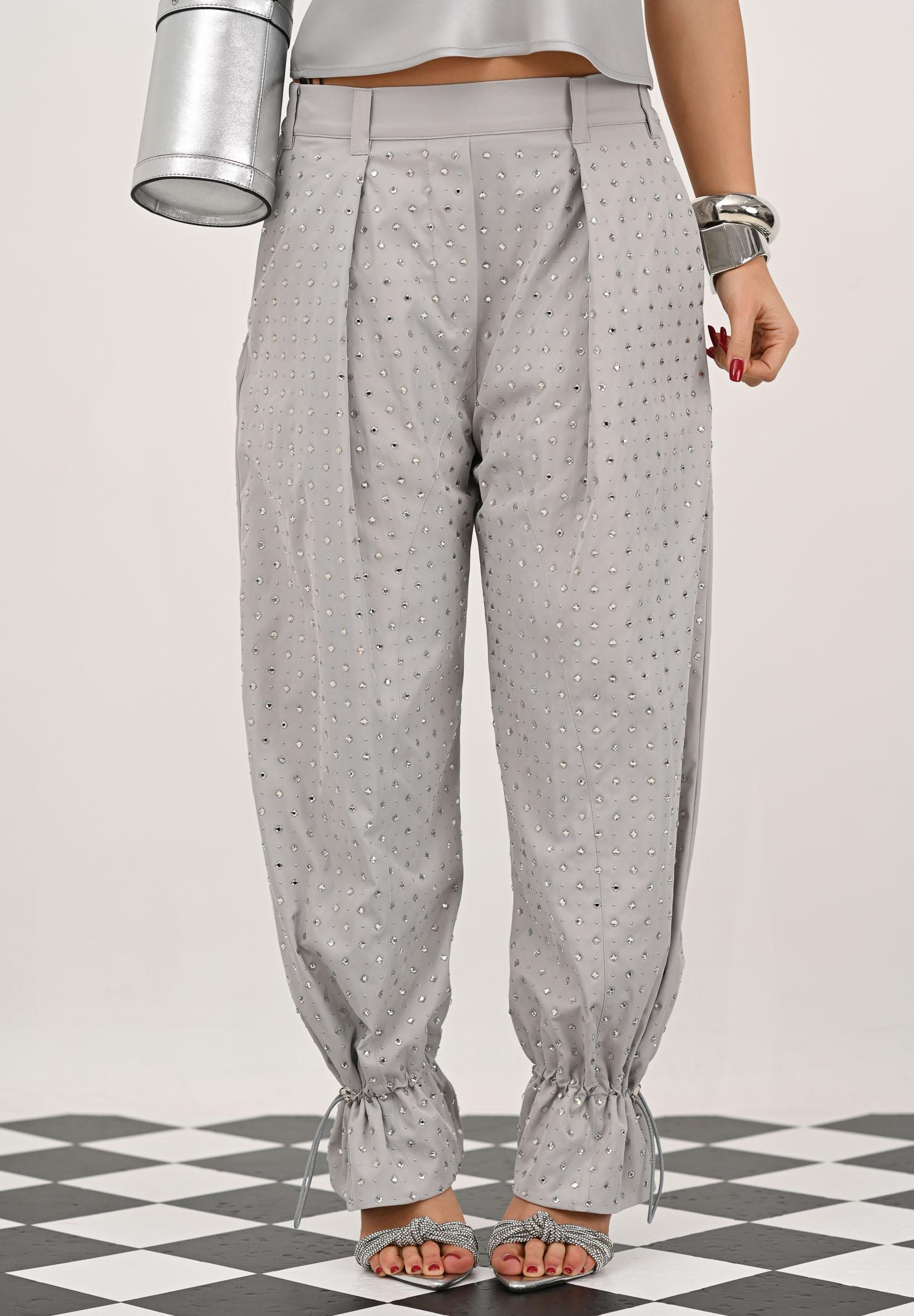 PINKO Pantalone grigio da donna con strass e borchie 105984A2XX K14 PINKO 