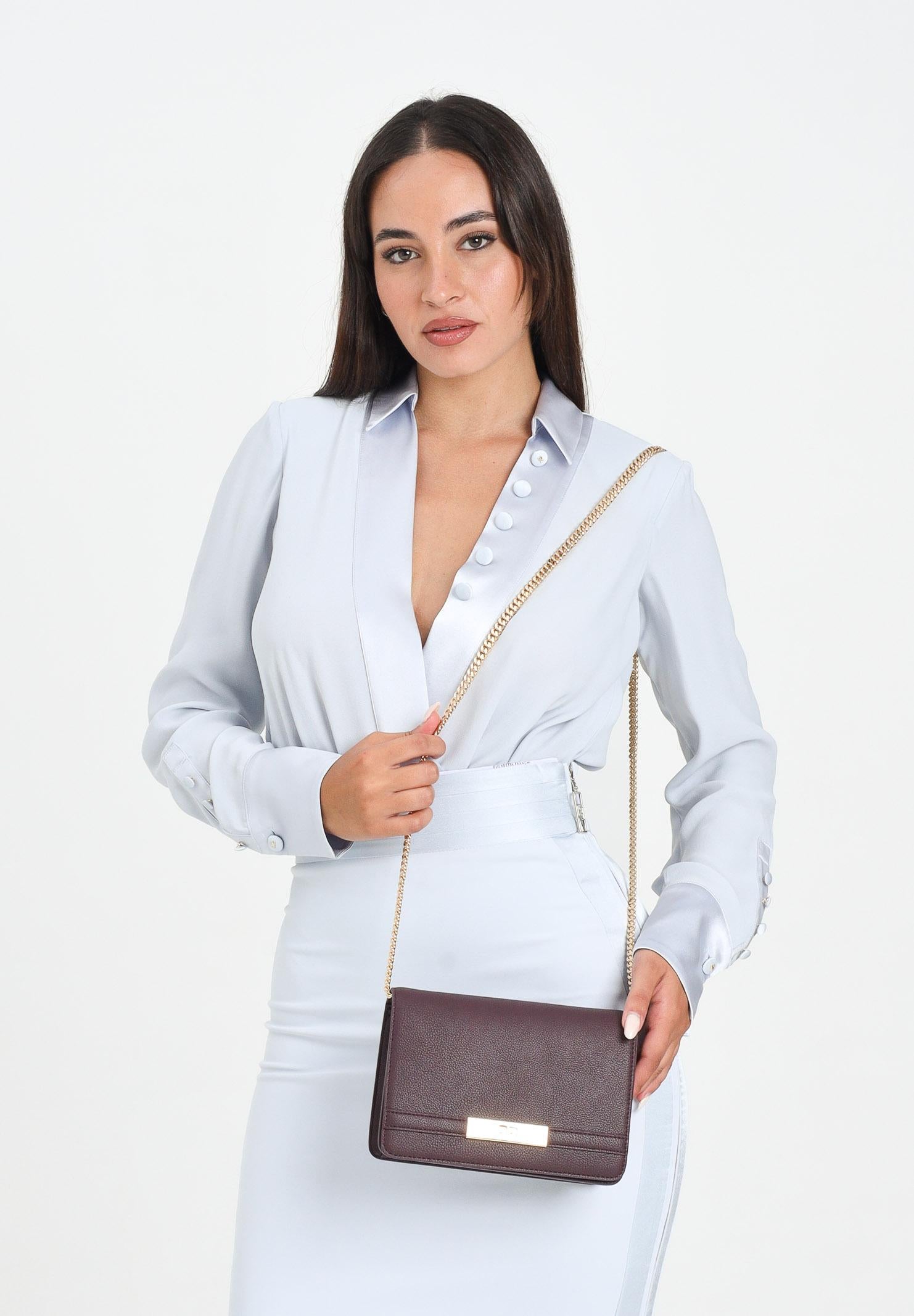 ELISABETTA FRANCHI Body a manica lunga celeste da donna in georgette di viscosa e  raso CB00356E2 EA7 ELISABETTA FRANCHI 