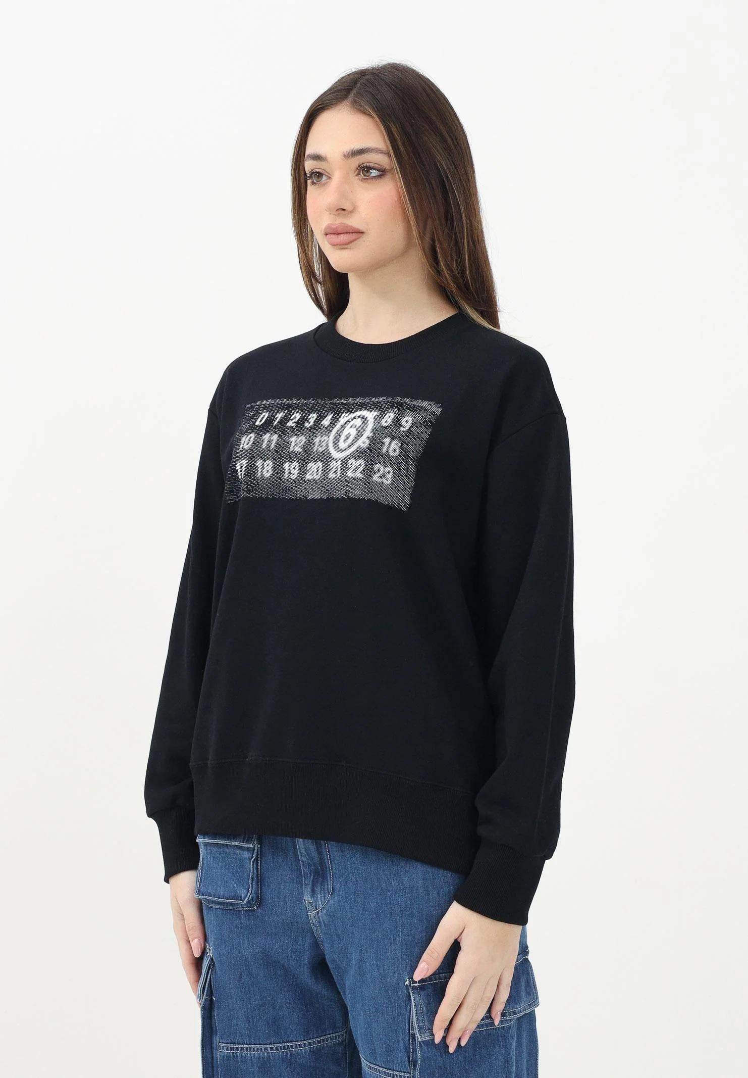 MAISON MARGIELA Felpa girocollo nera per donna, ragazzi e bambini con logo numerico Pixel M60796MM02X M6900 MAISON MARGIELA 