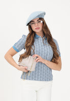 LACOSTE Polo a manica corta azzurra da donna con fantasia monogramma DF3364 1QI LACOSTE 