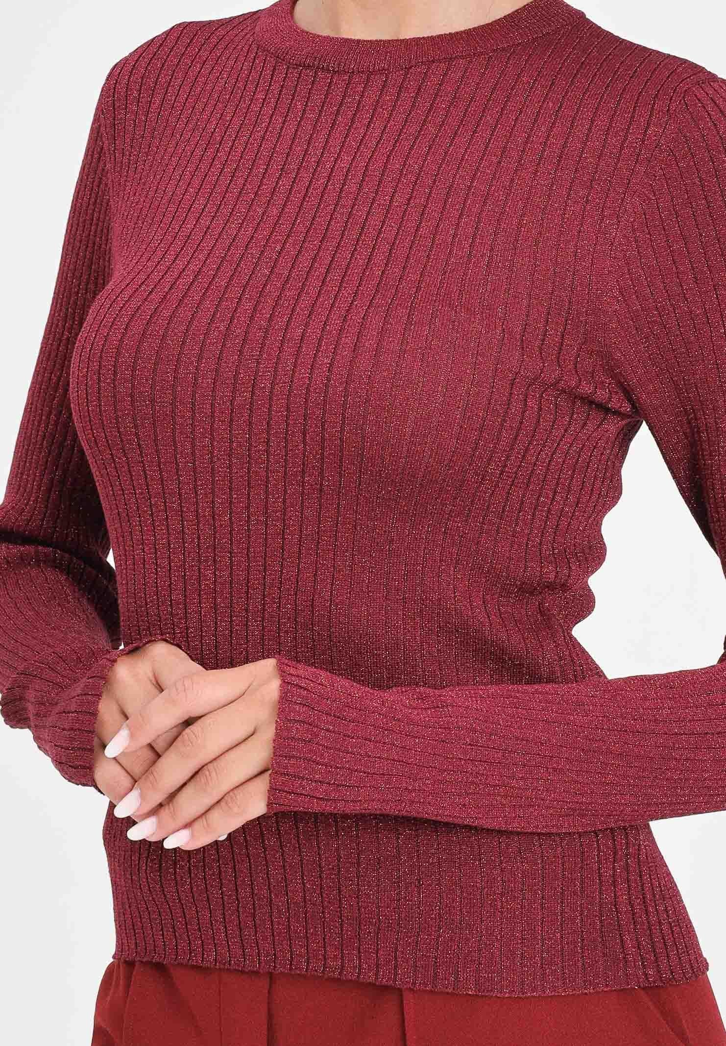 JDY Maglioncino girocollo bordeaux da donna realizzata in tessuto a costine con delicato filo lurex 15330569 MaroonBanner JDY 