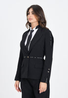 ELISABETTA FRANCHI Giacca monopetto nera da donna con nastro logo<BR/> GI17156E2 110 ELISABETTA FRANCHI 
