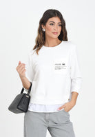 ELISABETTA FRANCHI Felpa girocollo avorio da donna con dettagli in popeline MD00656E2 360 ELISABETTA FRANCHI 