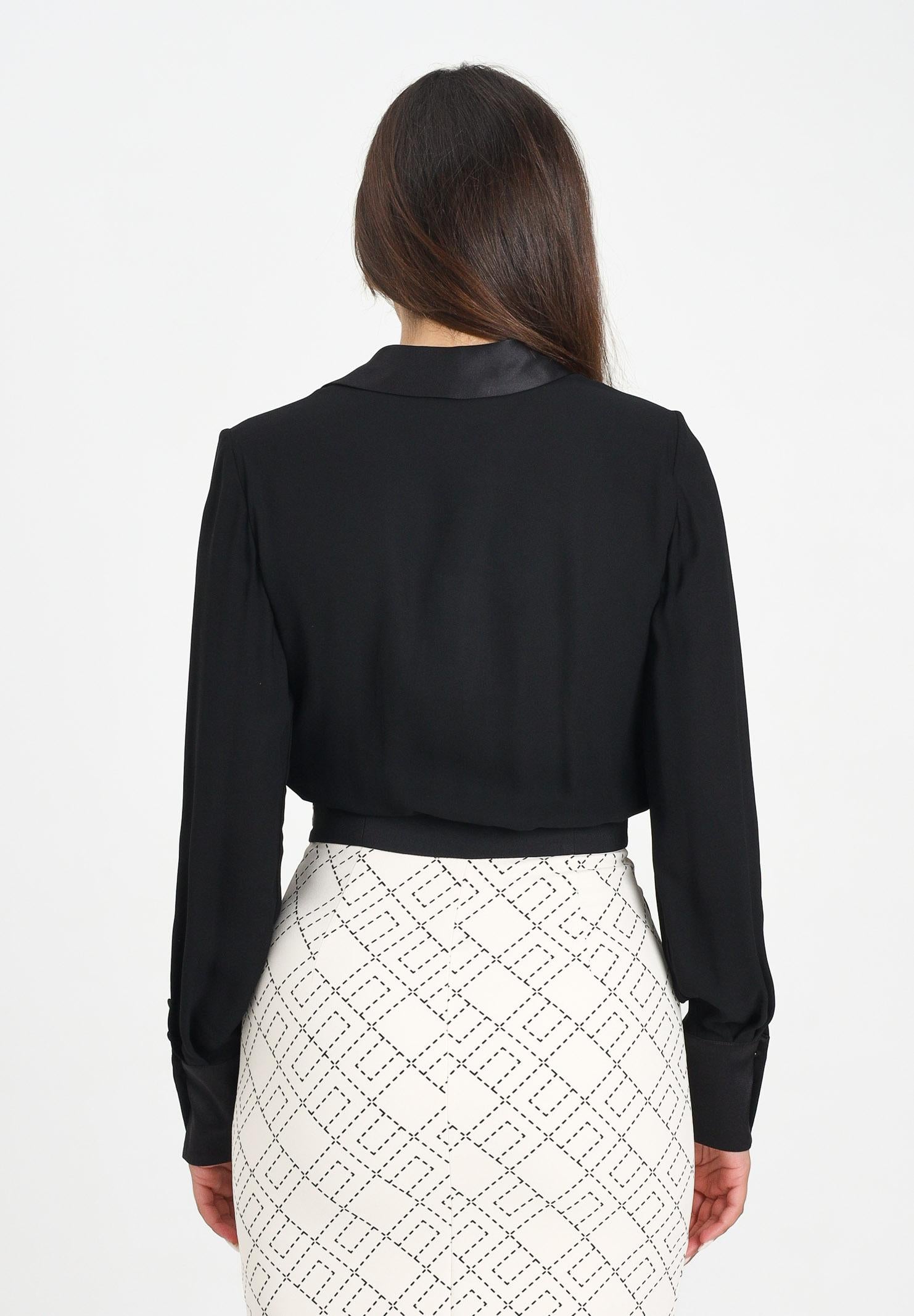 ELISABETTA FRANCHI Body a manica lunga nero da donna in georgette di viscosa e raso CB00356E2 110 ELISABETTA FRANCHI 