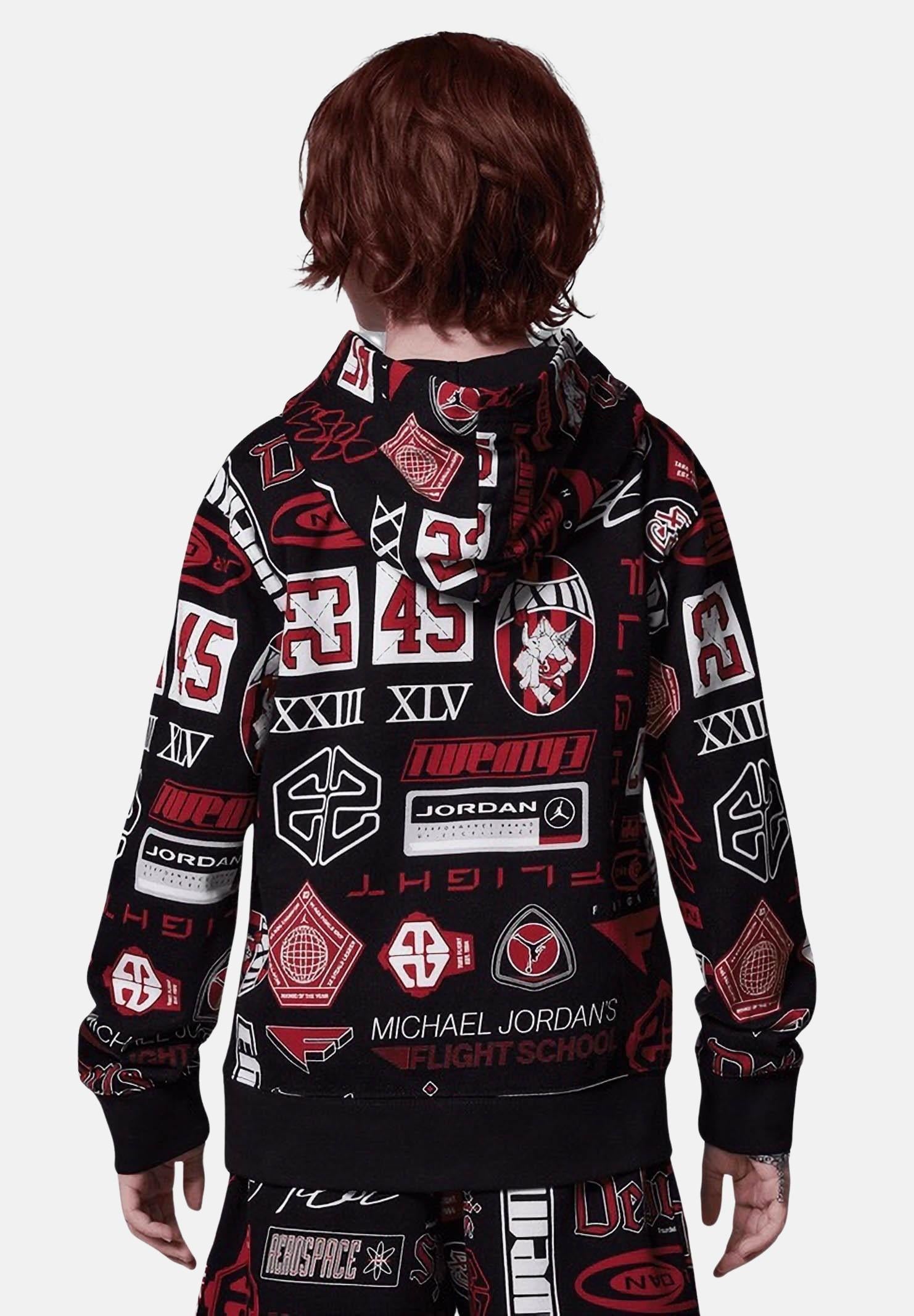 JORDAN Felpa con cappuccio French Terry Printed nera da bambino