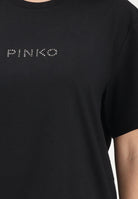 PINKO T-shirt a manica corta nera da donna con maxi scritta in strass 105526A33S Z99 PINKO 