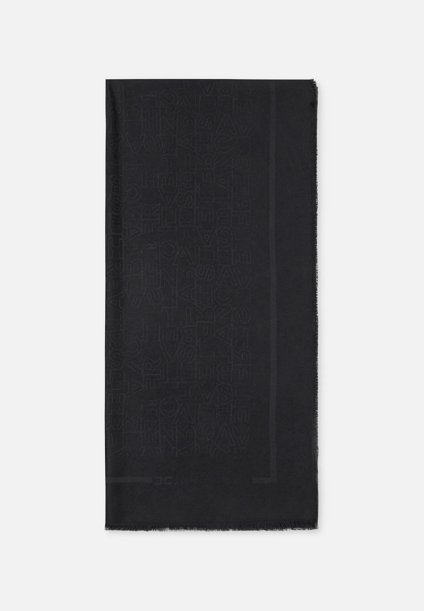 ELISABETTA FRANCHI Sciarpa nera da donna con lettering jacquard SC02F46E2 110 ELISABETTA FRANCHI 