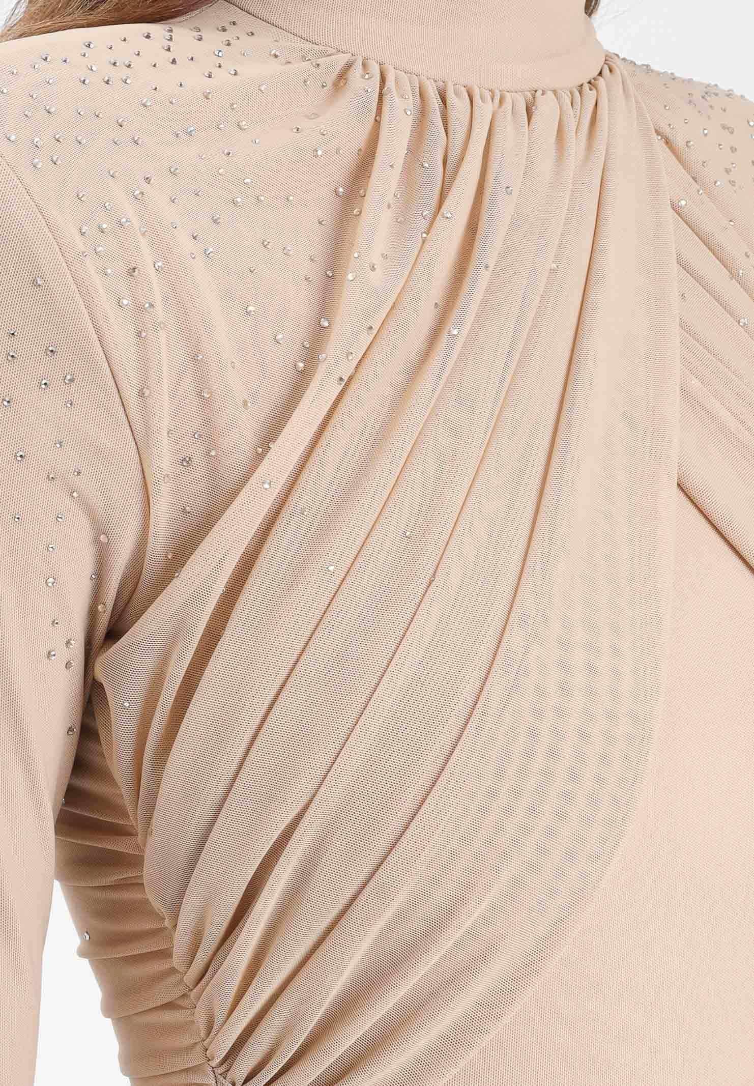 ALMA SANCHEZ Abito midi Acaico nude da donna con applicazioni di micro strass AS2526100RT 063 ALMA SANCHEZ 