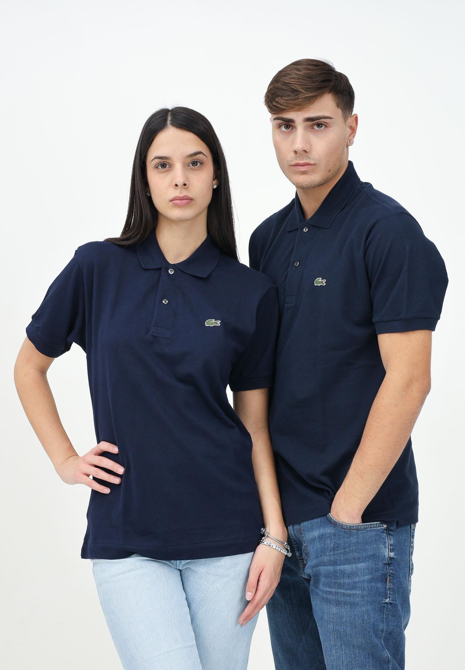 Polo blu per uomo e donna con patch logo coccodirllo 1212 166 LACOSTE 