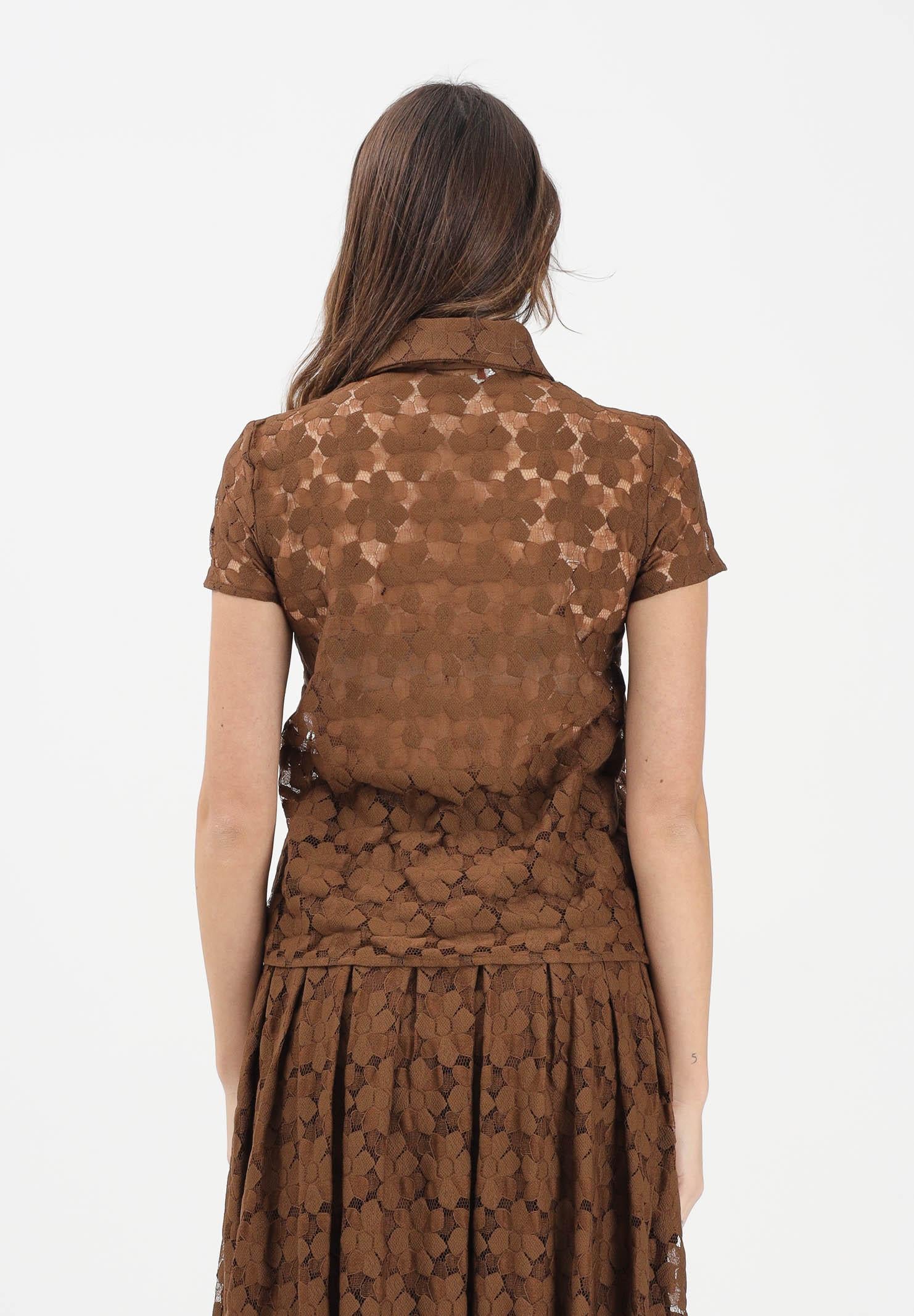 MAX MARA Polo a manica corta MSTVELLO marrone da donna realizzata in pizzo a fiore 2616941011600 002 MAX MARA 