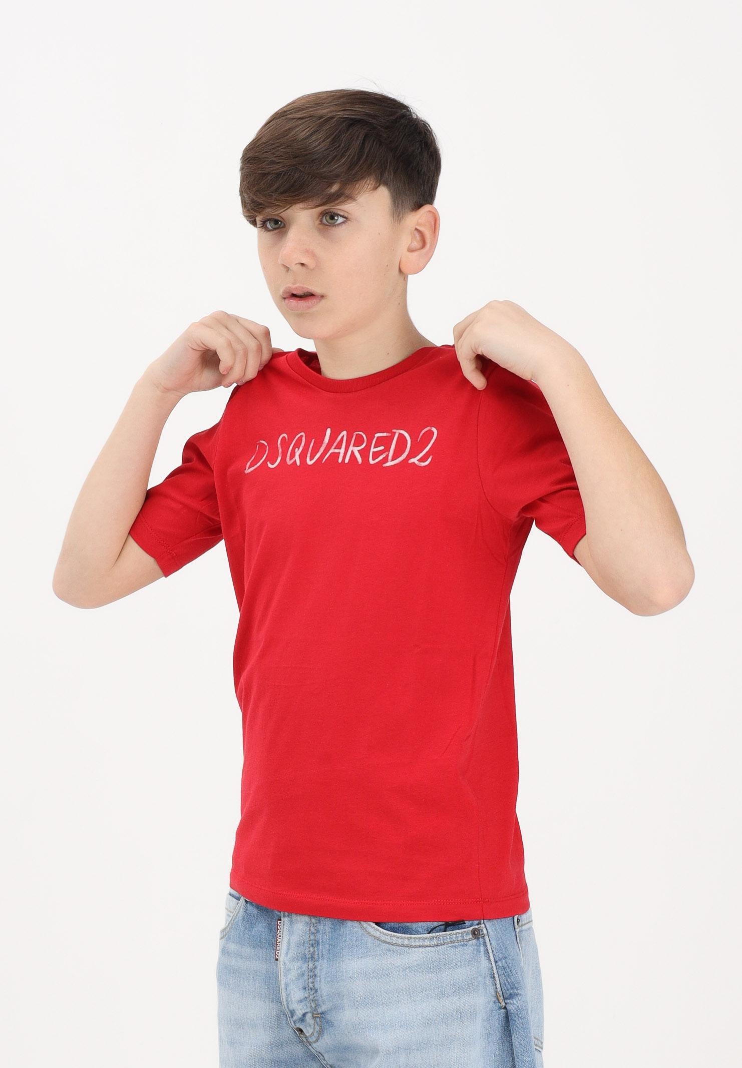 DSQUARED2 T-shirt a manica corta rossa per donna, ragazzi e bambini con logo DQ3158D0AGP DQ401 DSQUARED2 