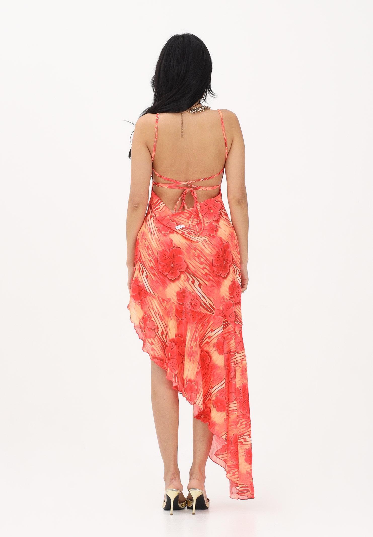 ME FUI Abito asimmetrico da donna caratterizzato da stampa floreale nei toni del rosso e arancio MF26-SW0306X11 . ME FUI 