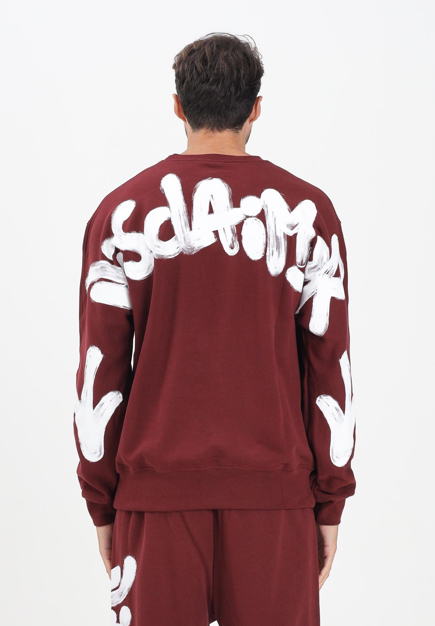 DISCLAIMER Felpa girocollo bordeaux da uomo con maxi stampa sul retro 25IDS55104 BO DISCLAIMER 