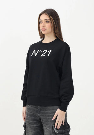N21 Felpa girocollo nera per donna, ragazzi e bambini con il logo "N°21" stampato N21A23N0154 0NC16 N21 