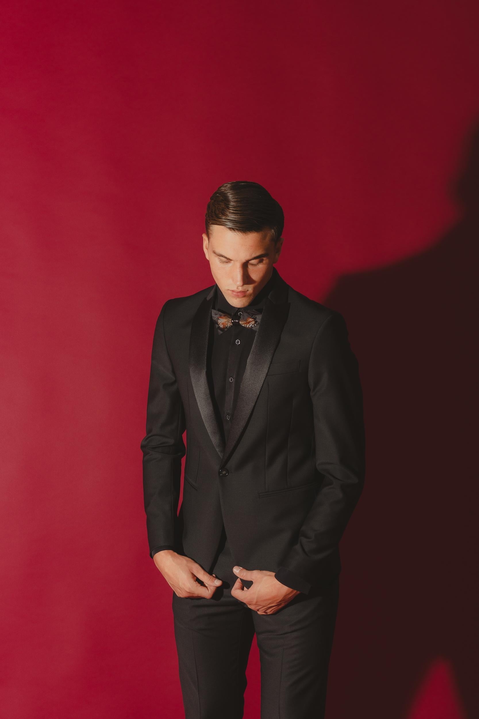 PATRIZIA PEPE Giacca monopetto nera da uomo con rever in raso 5SB661/A1WK J2W2Black - Black PATRIZIA PEPE 