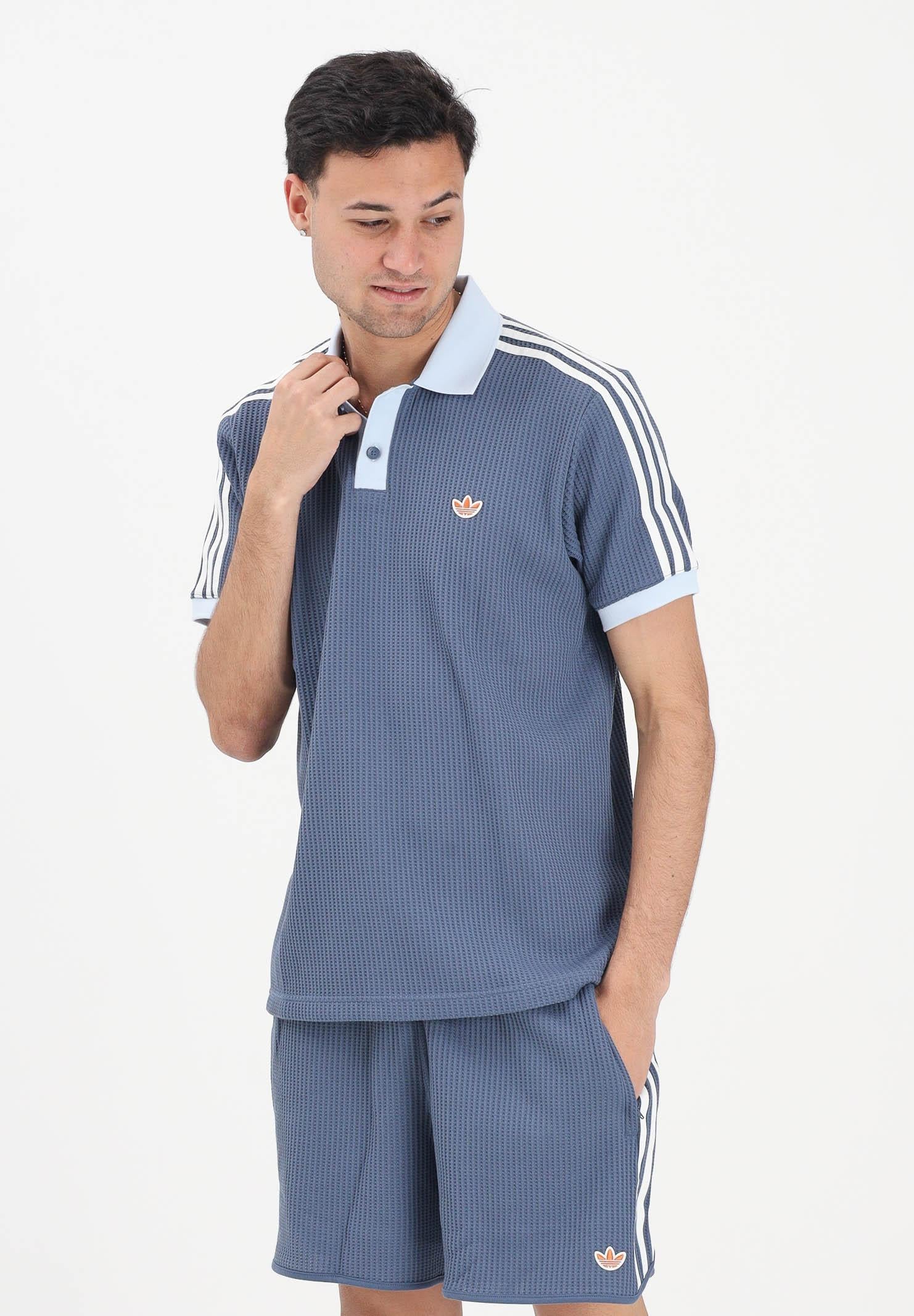 ADIDAS ORIGINALS Men's Soft Blue WAFFLE KNIT Short-Sleeve Polo