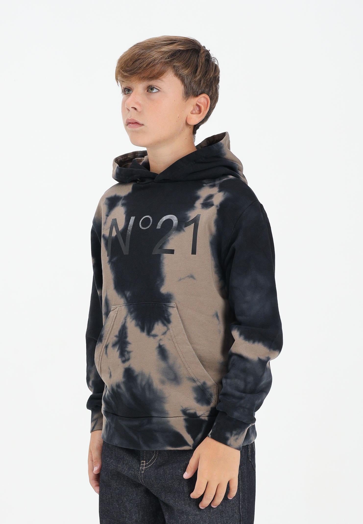 N21 Felpa con cappuccio cammello per donna, ragazzi e bambini in cotone tie-dye N2107LN0447 0N720 N21 