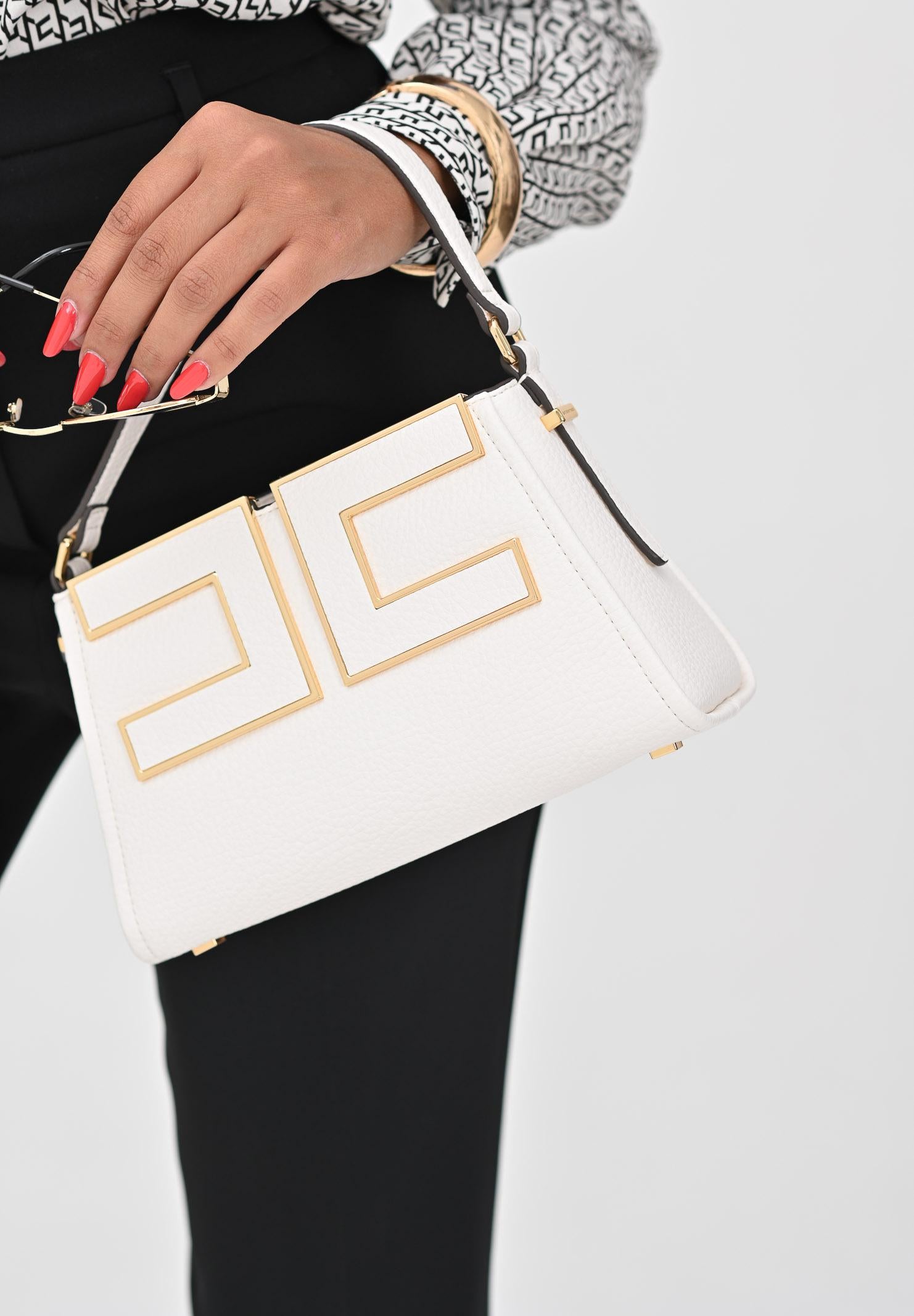 ELISABETTA FRANCHI Borsa a spalla latte da donna con logo BS36A56E2 DZ9 ELISABETTA FRANCHI 