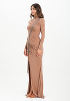 ELISABETTA FRANCHI Abito lungo beige da donna in jersey cupro con dettagli in pitone<BR/> ABR0957E2 EC1 ELISABETTA FRANCHI 