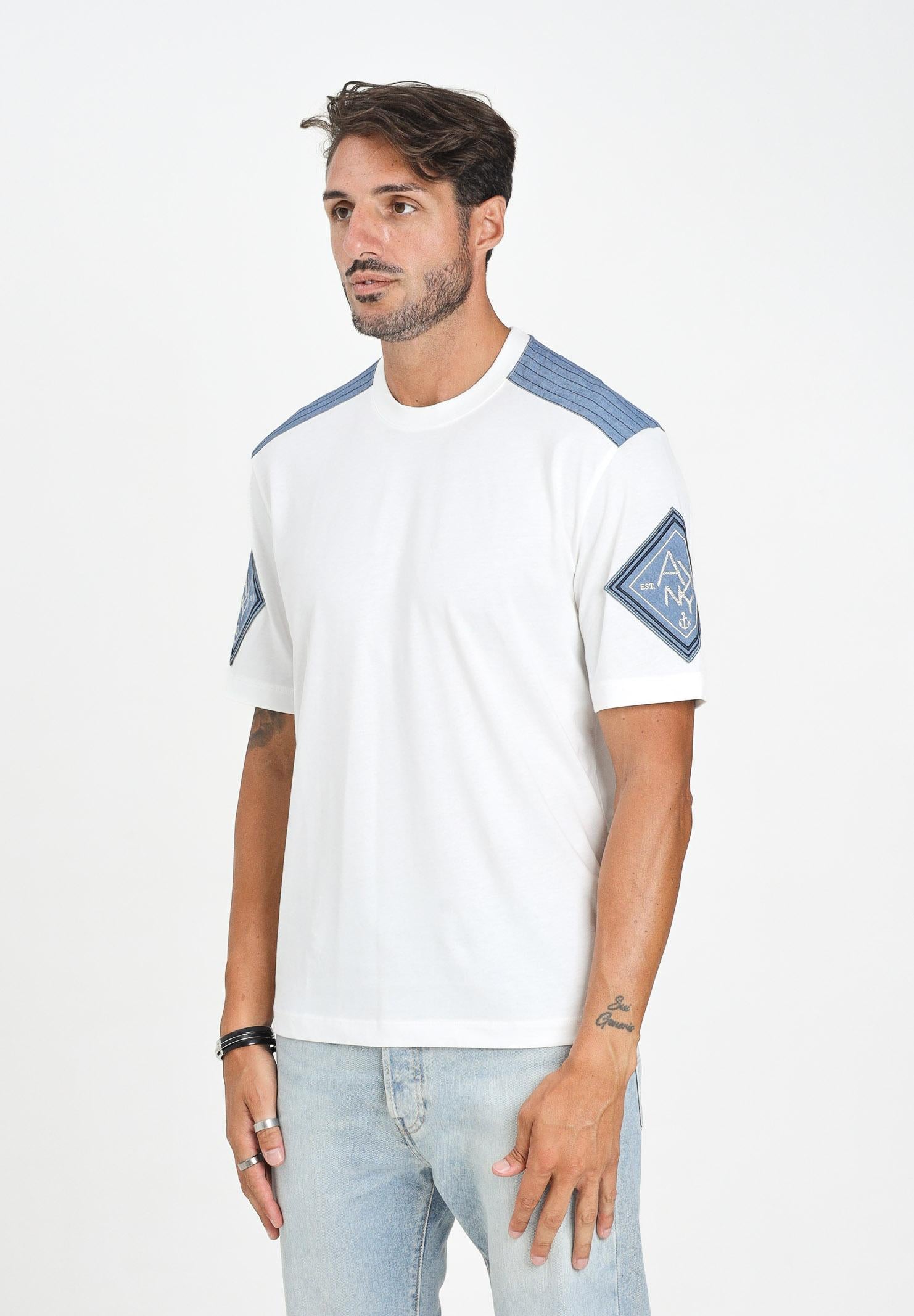 ARMANI EXCHANGE T-shirt a manica corta bianca da uomo arricchita da dettagli in denim XM001084AF10361 U0009 ARMANI EXCHANGE 