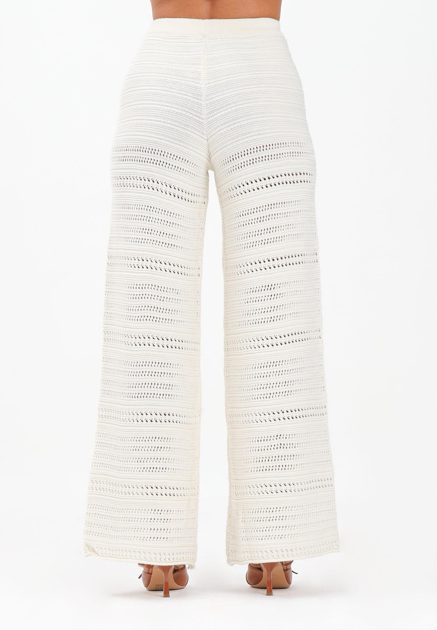 AKEP Pantalone panna da donna in maglia traforata PTKD11005 V2 AKEP 