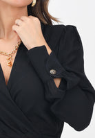 ELISABETTA FRANCHI Blusa cropped nera da donna con dettaglio gioiello CAT0256E2 110 ELISABETTA FRANCHI 