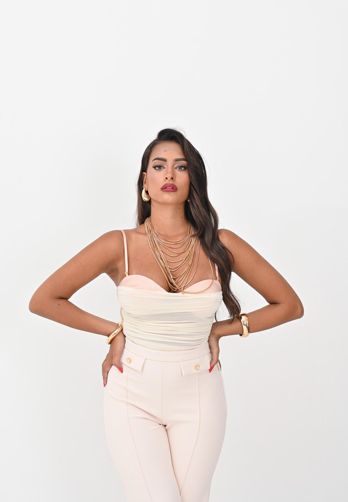 ELISABETTA FRANCHI Body panna da donna con drappeggi BO00456E2 DZ9 ELISABETTA FRANCHI 