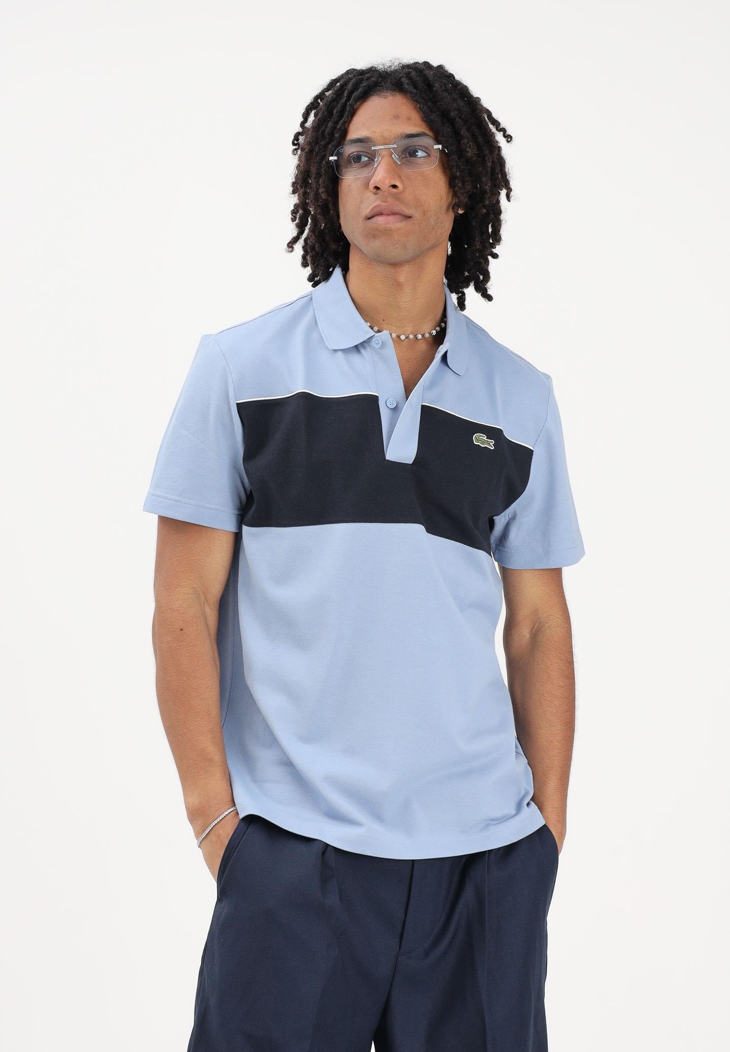 LACOSTE Polo a manica corta celeste e blu da uomo con motivo color block PH0895 3PT LACOSTE 