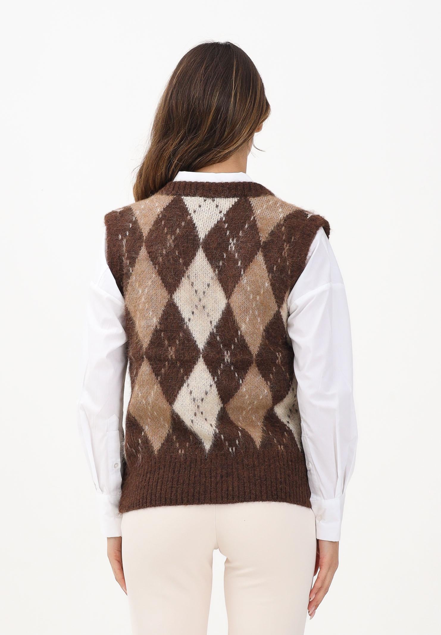 ONLY Gilet da donna con motivo argyle nei toni caldi del marrone, beige e panna 15353229 Chestnut ONLY 
