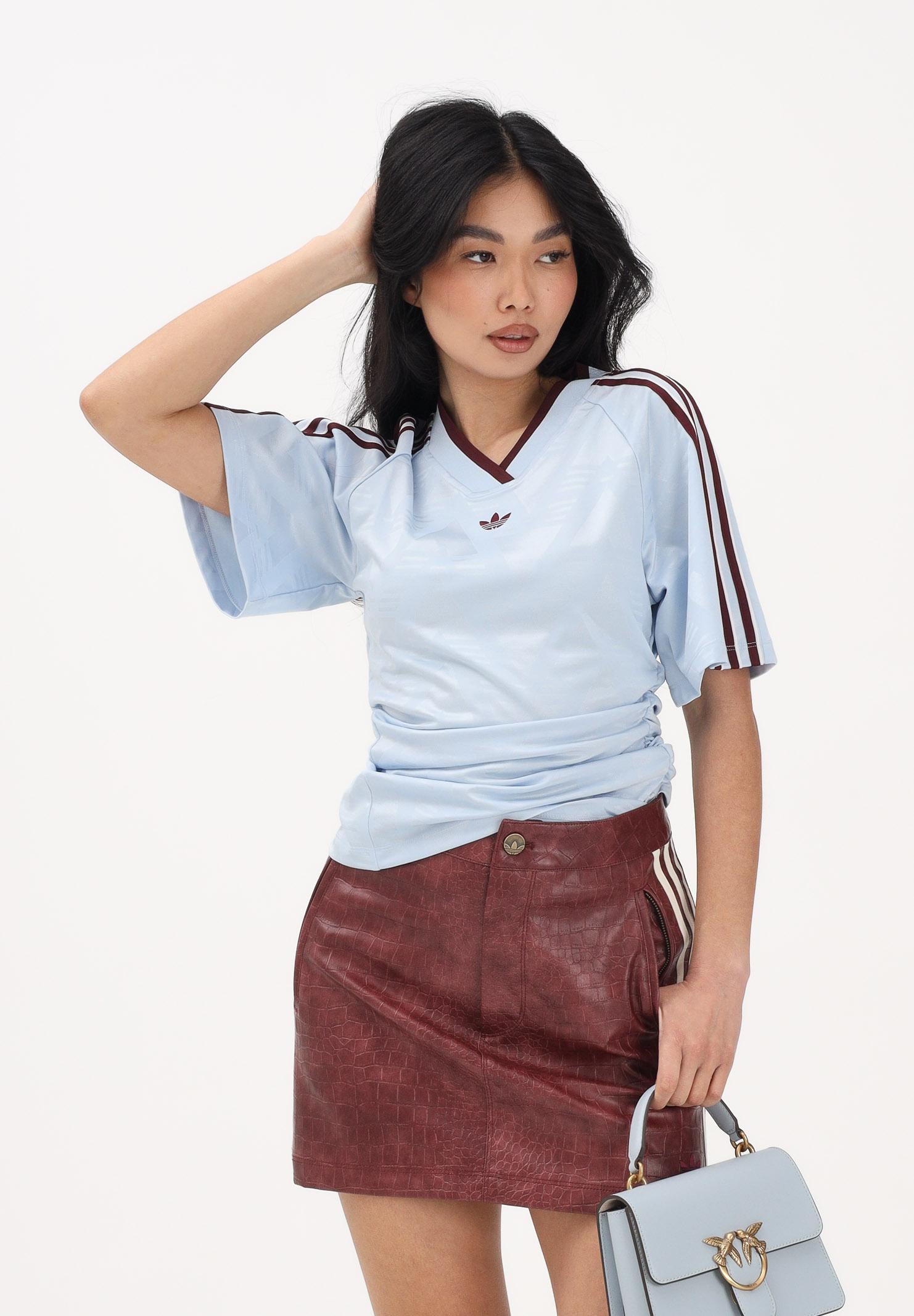 ADIDAS ORIGINALS T-shirt a manica corta ROUCHED celeste e bordeaux da donna KG3612 . ADIDAS ORIGINALS 