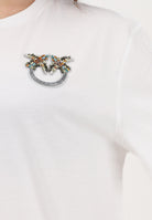 PINKO T-shirt a manica corta bianca da donna con logo Love Birds 105526A33F Z05 PINKO 