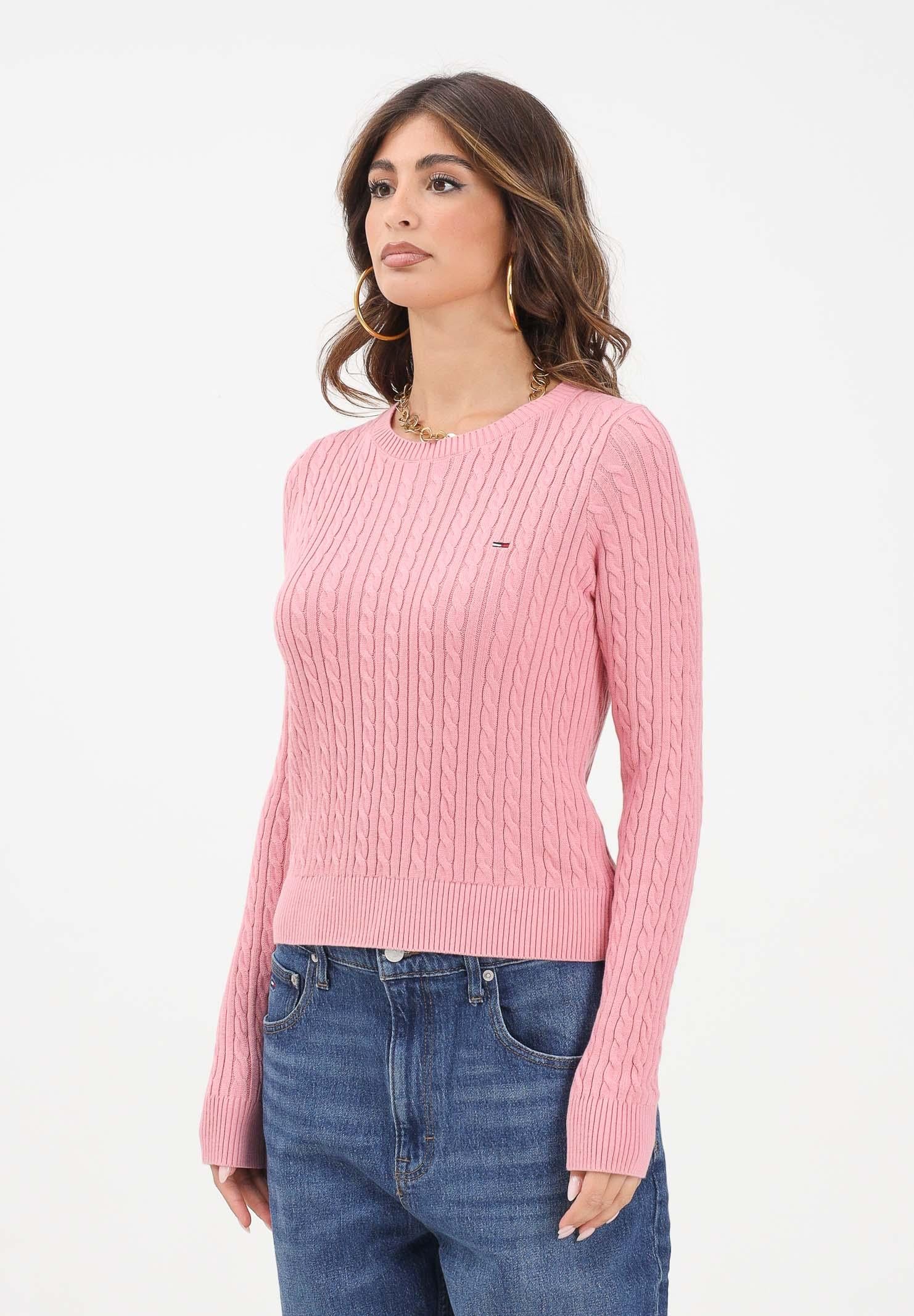 TOMMY JEANS Maglia girocollo rosa da donna con lavorazione intrecciata DW0DW22165THC  TOMMY JEANS 