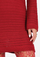 AKEP Abito corto rosso scuro da donna con lavorazione in maglia VSKD11020 V1 AKEP 