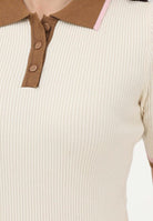 ONLY Polo in maglia a maniche corte beige da donna con colletto a contrasto 15363165 Gr ONLY 