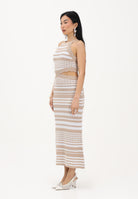 AKEP Abito lungo a righe bianco e beige da donna VSKD13206 V3 AKEP 