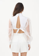 ELISABETTA FRANCHI Camicia crop bianca da donna con maniche dai volumi balloon CA14461E2 100 ELISABETTA FRANCHI 