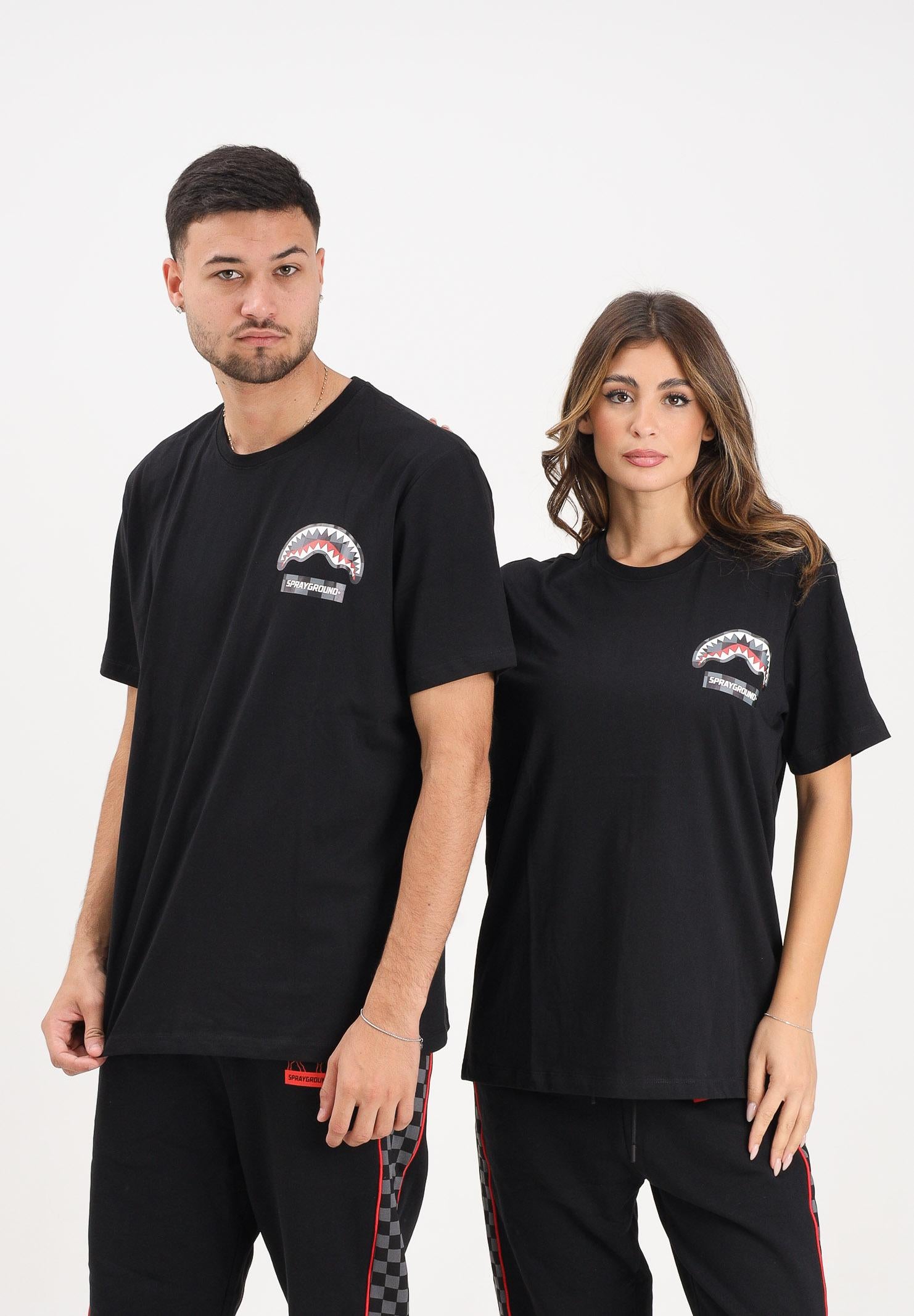 SPAYGROUND T-shirt a manica corta Checkered Shark nera per uomo e donna SP679BLK . SPRAYGROUND 