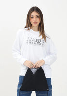 MAISON MARGIELA Felpa girocollo bianca per donna, ragazzi e bambini con logo numerico Pixe M60796MM02X M6100 MAISON MARGIELA 