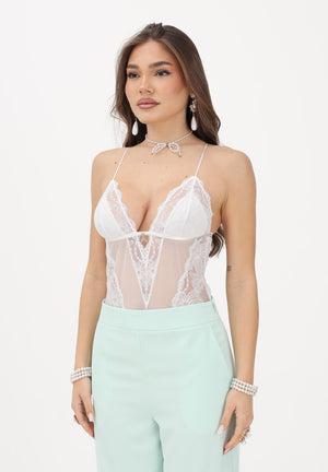 PATRIZIA PEPE Body in tulle e pizzo stretch bianco da donna 2I0143A602 W146 PATRIZIA PEPE 