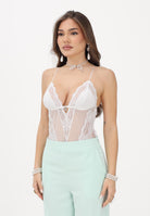 PATRIZIA PEPE Body in tulle e pizzo stretch bianco da donna 2I0143A602 W146 PATRIZIA PEPE 