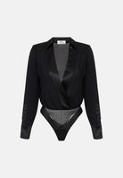 ELISABETTA FRANCHI Body a manica lunga nero da donna in georgette di viscosa e raso CB00356E2 110 ELISABETTA FRANCHI 