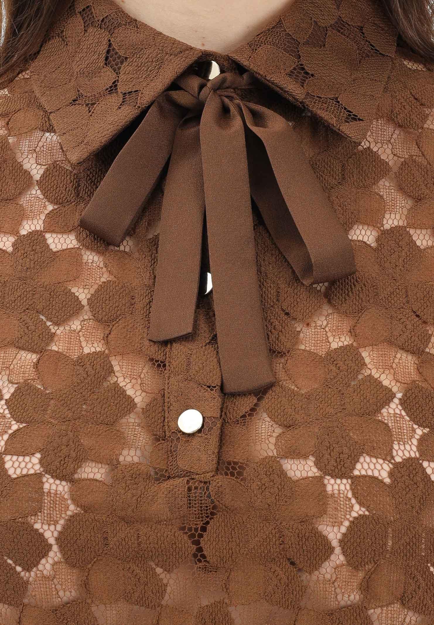 MAX MARA Polo a manica corta MSTVELLO marrone da donna realizzata in pizzo a fiore 2616941011600 002 MAX MARA 