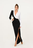 ELISABETTA FRANCHI Abito lungo nero e bianco da donna con dettagli camicia ABR0557E2 222 ELISABETTA FRANCHI 
