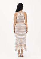 AKEP Abito lungo a righe bianco e beige da donna VSKD13206 V3 AKEP 
