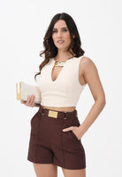 ELISABETTA FRANCHI Top elegante burro da donna con scollo gioiello TO05061E2 193 ELISABETTA FRANCHI 