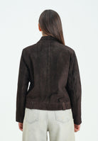 VICOLO Giubbotto in pelle scamosciata marrone da donna dal design in stile western TF0328 FU691 VICOLO 